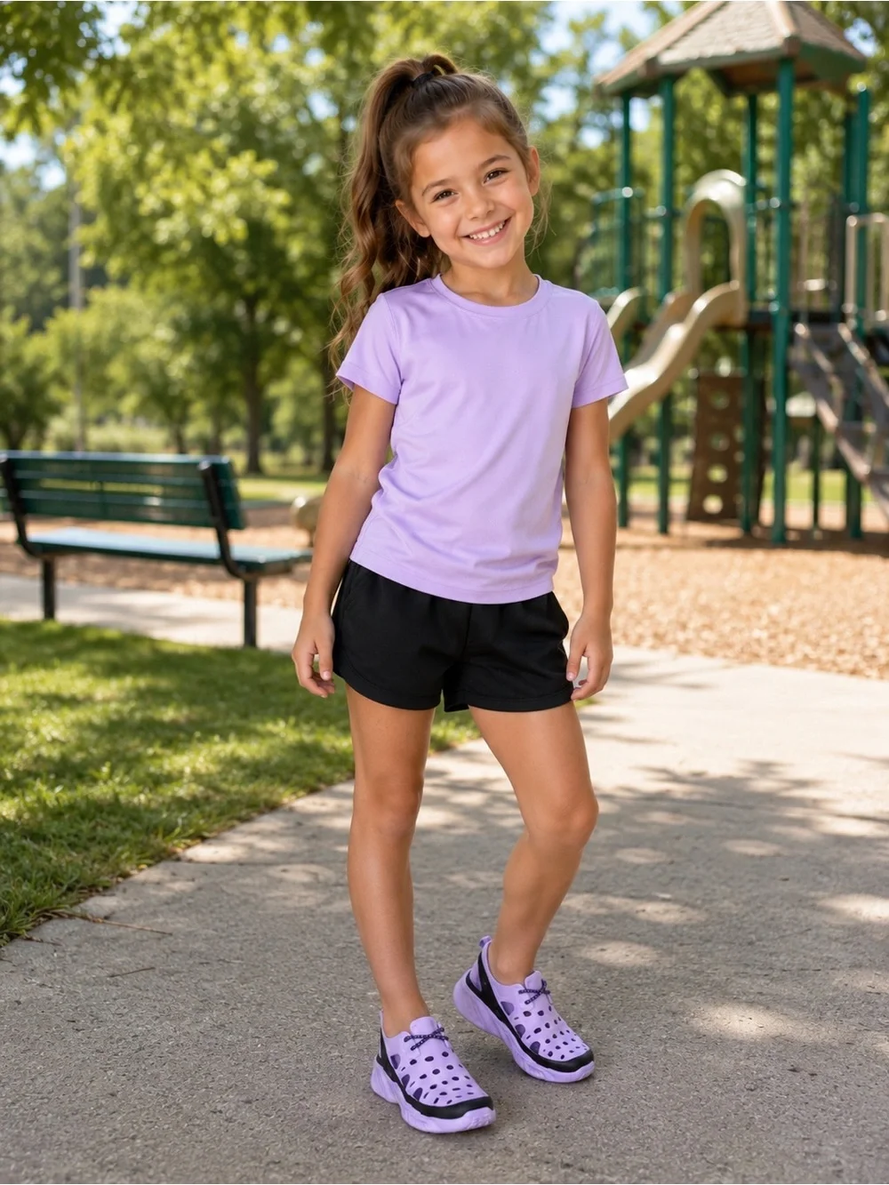 Joybees Kids Lightweight EVA SlipOn Water Shoes in Lavender purple and black C11